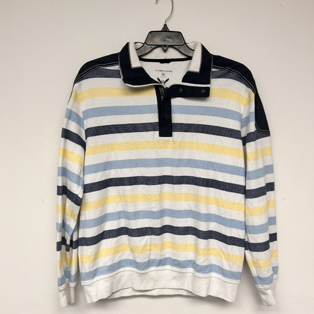 Claudio Camione XL Yachting Sweater blue yellow white nice condition 1/4 zip